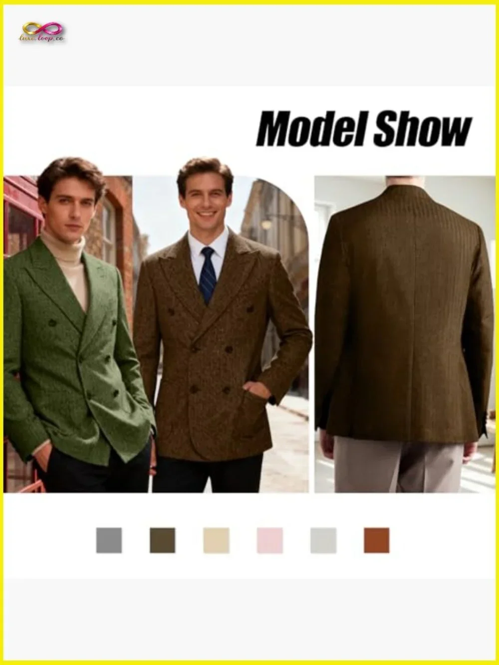 Retro Herringbone Tweed Blazer Slim Fit Double Breasted Sport Coat Wool Blend